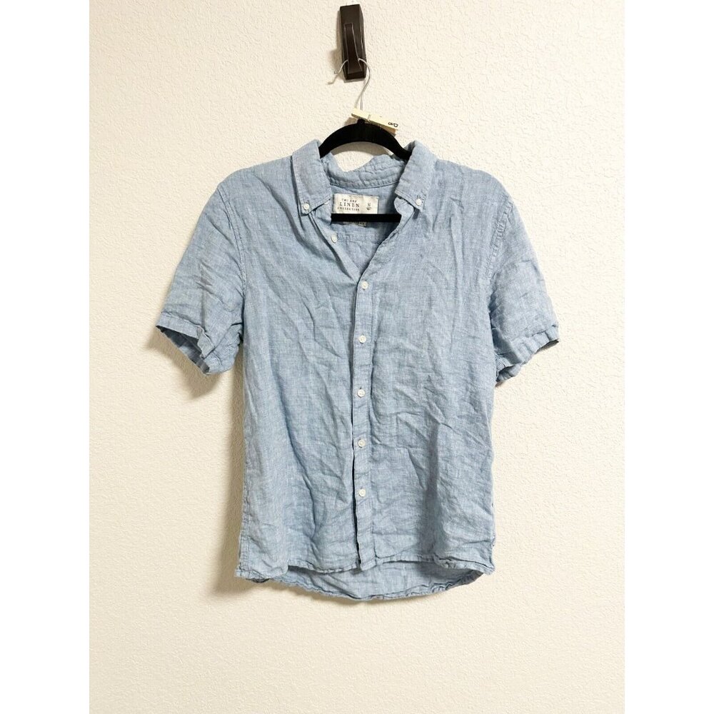 Abercrombie & Fitch The‎ A & F Linen Collection Button Down Shirt Blue Medium
